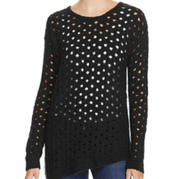 Aqua Sweaters - Aqua Black Sweater with Holes Asymmetrical Bottom Bloomingdale's wool blend S-M